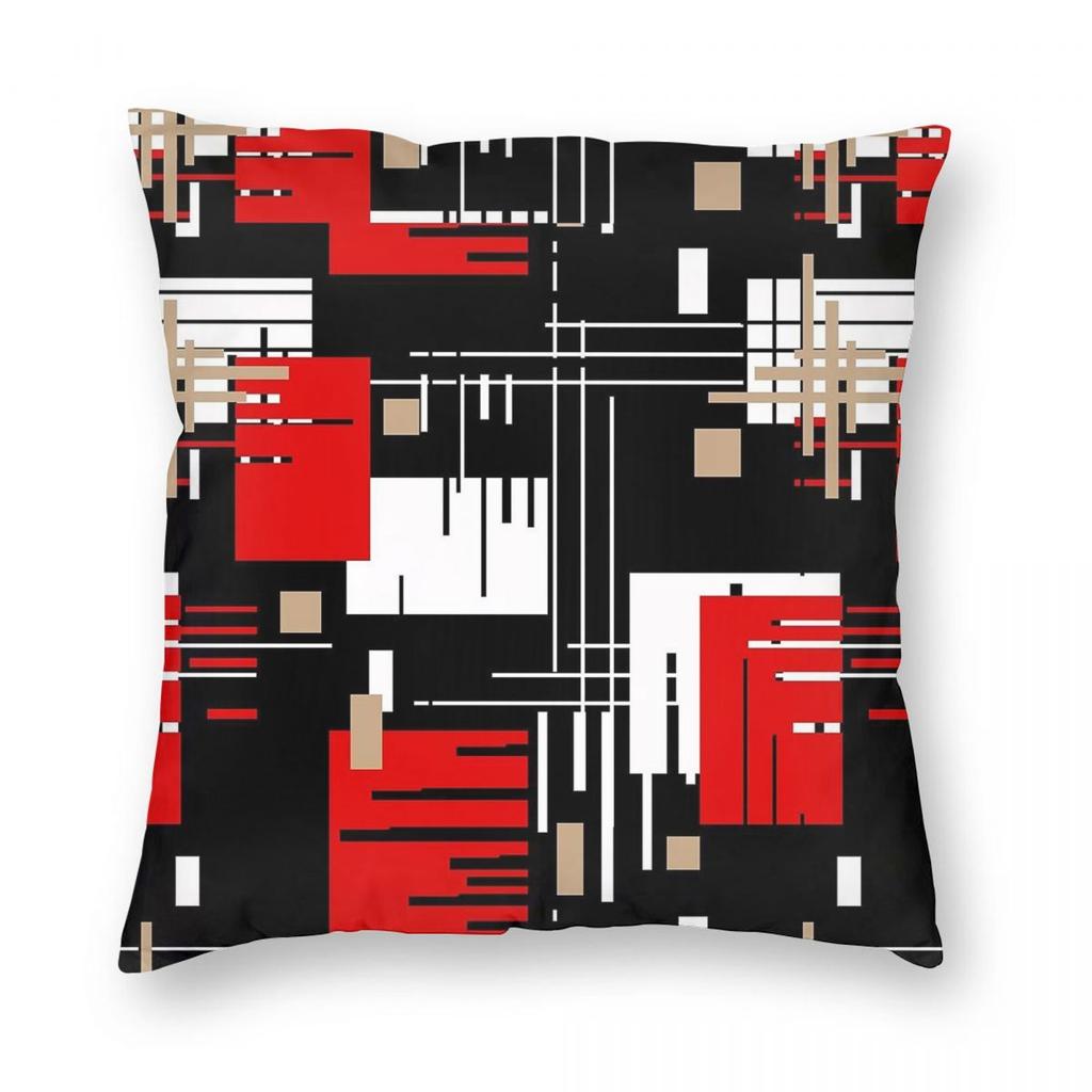 Abstract Scandinavian Red Black Square Pillowcase Polyester Linen Velvet Printed Zip Pillow Case Home Cushion Cover Wholesale