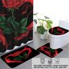4pcs Valentine's Day Rose Print Bathroom Set 180x180 Waterproof Shower Curtain with 12 Hook, Floor Mat, Toilet Mat, U-shaped Mat