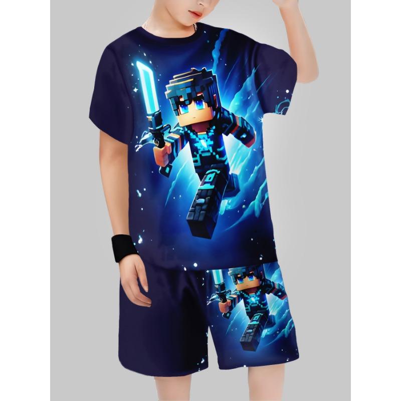 Block Man Digitaldruck Grenzüberschreitend Kinderkleidung Lässiges Kurzarm-T-Shirt Jungenkleidung