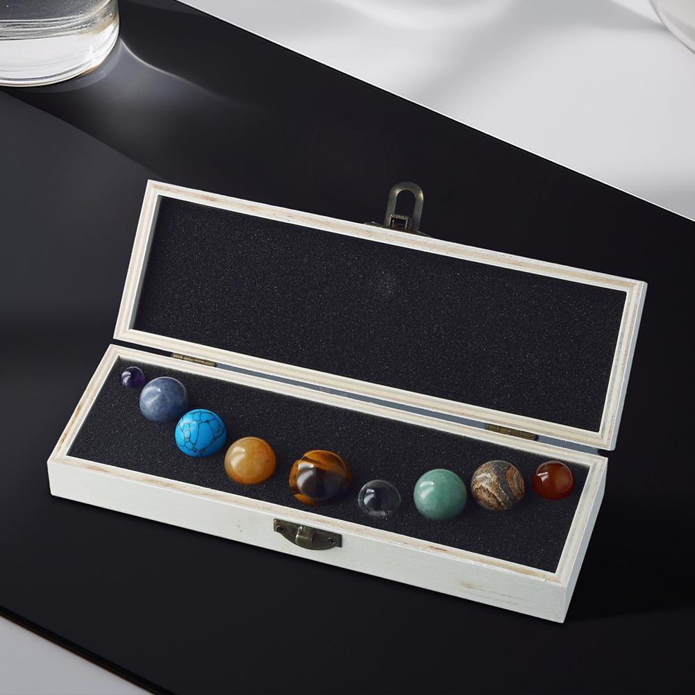 Natural Crystal 9-Planets Ball Solar System Sun with Rock Quartz Stones Wooden Box Beads Desktop Decorative Item
