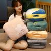New Cute Cartoon Plush Pillow Portable Folding Sofa Back Cushion Multifunctional 3-in-1 Office Nap Cushion Blanket
