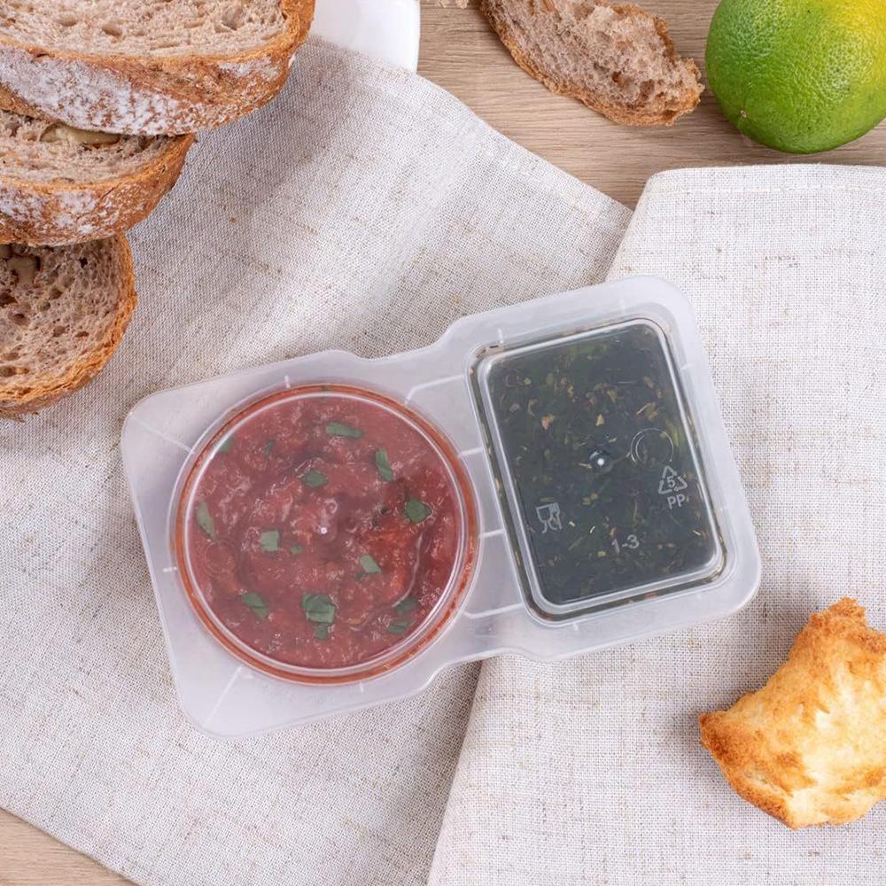 New 15PCS Double Compartment Condiment Containers for To-go Sauce, Travel Snack