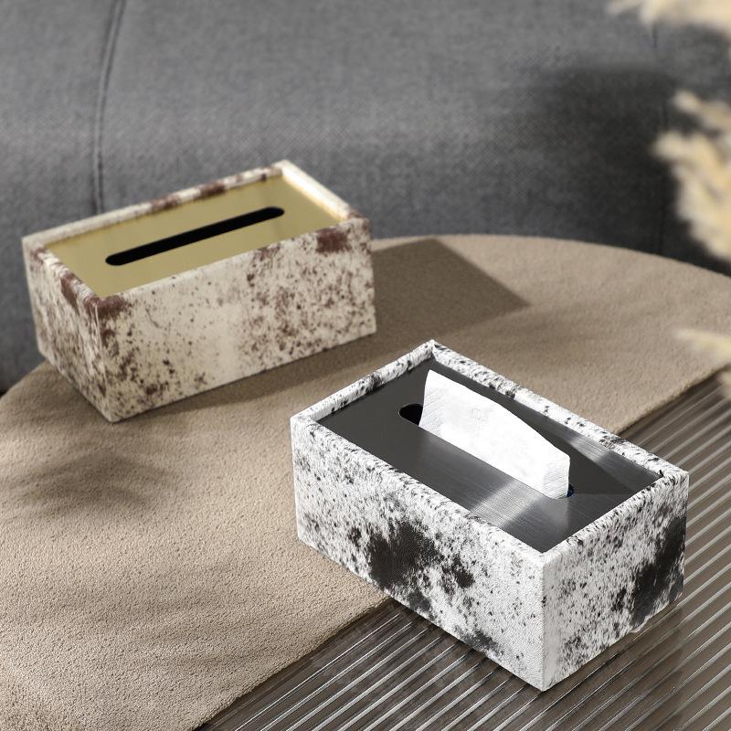 Leather Tissue Box Rectangular Irregular Patterns Desktop Storage Box Napkin Holder Paper Towel Holder Home Decoraction