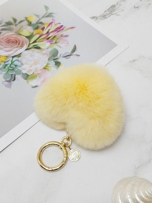 MAIA Rabbit Fur Heart Keychain & Charm - Yellow