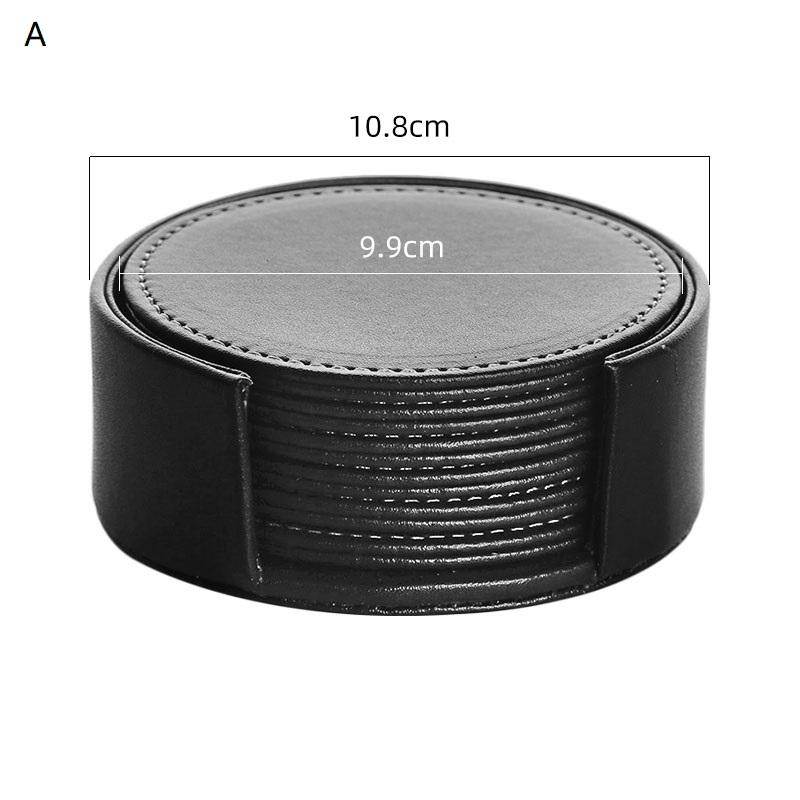 

6PCS Circular Pure Color Leather Coasters Waterproof Heat Resistant Placemat Tea Coffee Cup Home Bar Counter Home Decor Round