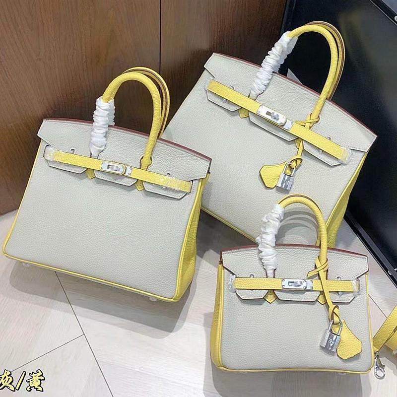 Womens Togo Top Grain Leather Handbag Contrast Color Fashion Shoulder Crossbody Bag