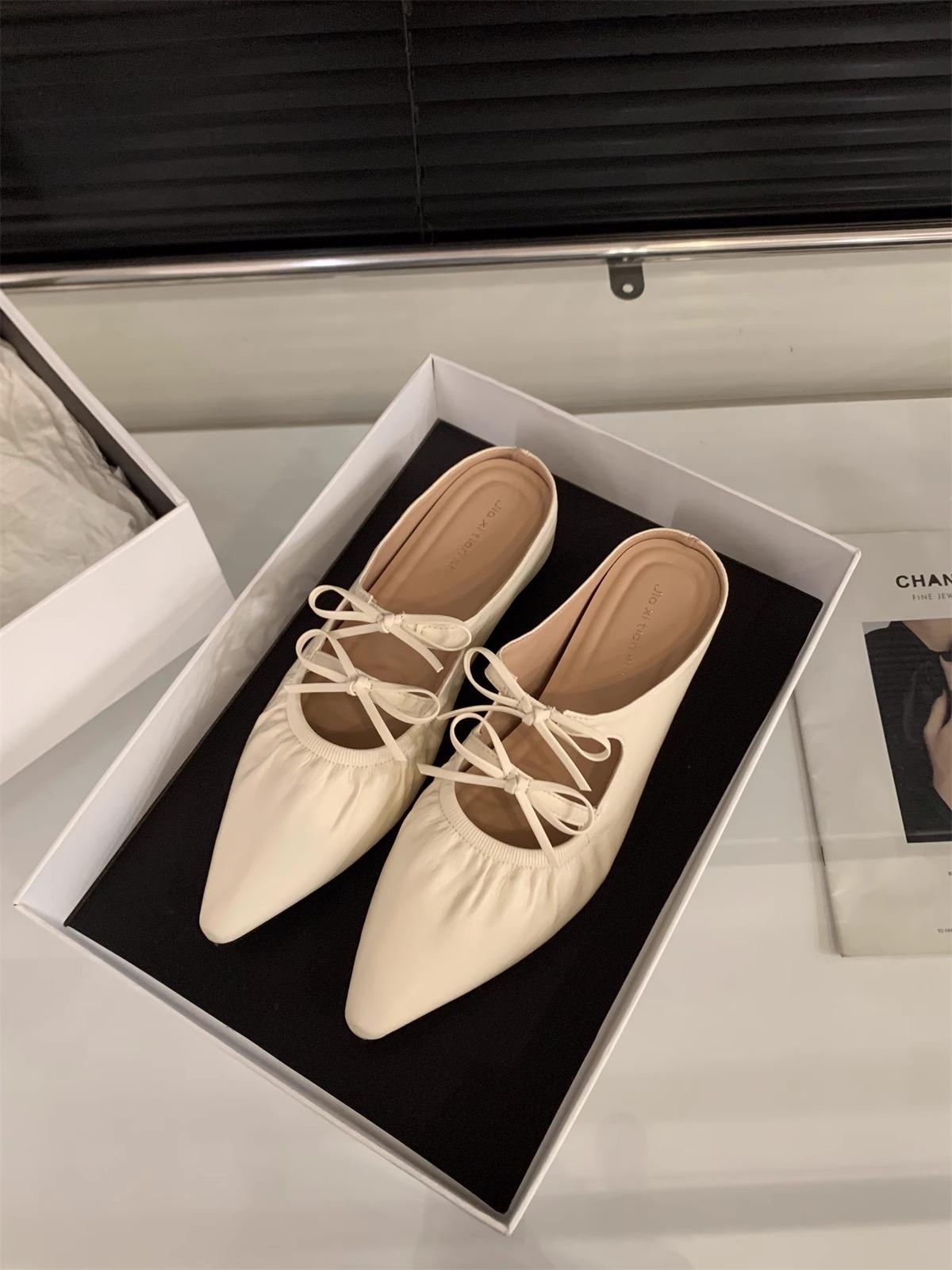 

внутреннее увеличение высоты белый нежный сумка голова полушлепанцы женская обувь верхняя одежда 2025 весна и лето бант с юбкой туфли 35