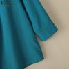 ZANZEA Blusa de Algodón Casual de Mujer con Cuello en V Suelta Manga 3/4