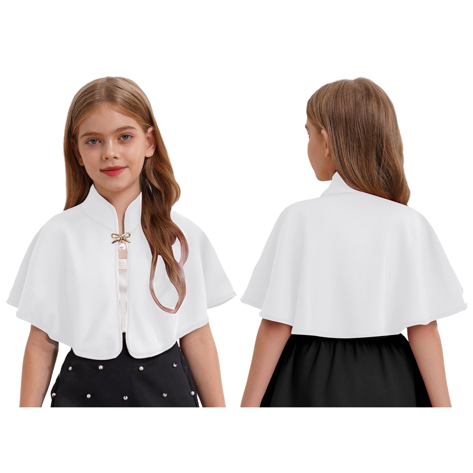 

Элегантная шаль-накидка для девочек - Изысканная брошь, воротник-стойка, болеро с открытой передней частью для вечерних платьев 3-6Months