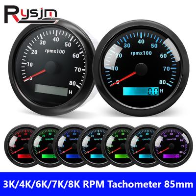 7 Colors Backlight 85MM Tachometer with LCD Hour Meter REV Counter Waterproof Car Marine Boat Gas Diesel 8000RPM 6000RPM 3000RPM