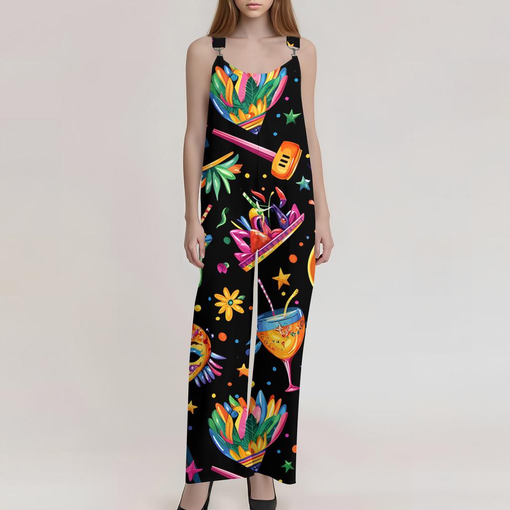 Damen Overalls Print Vintage Jumpsuit (Nicht verstellbare Träger)