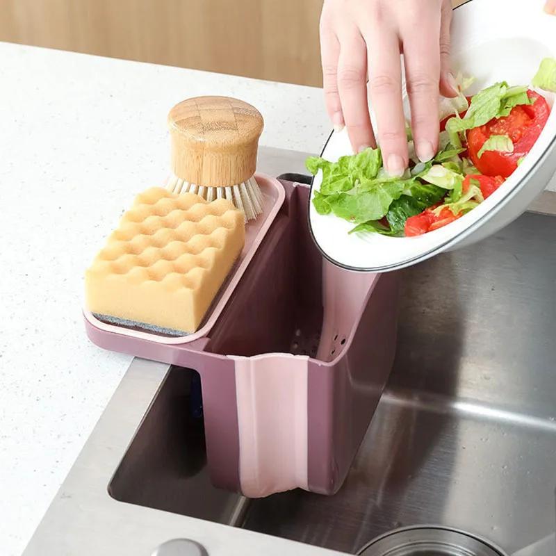 Kitchen Sink Retractable Drain Basket Suction Cup Hanging Storage Rack Kitchen Waste Pool Dry and Wet Separation Trash Organizer