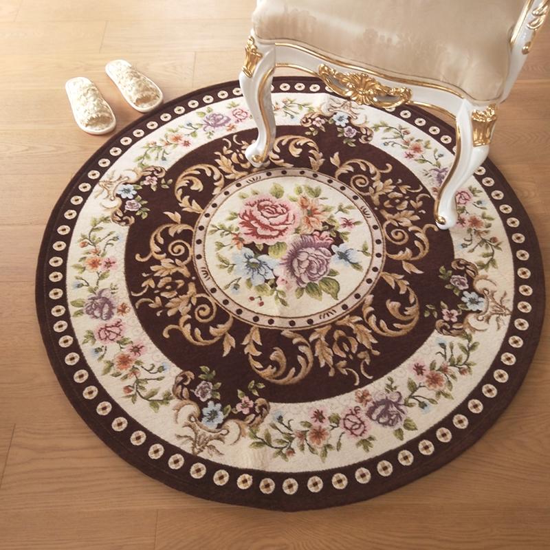 European Retro Rugs for Bedroom Flower Pattern Living Room Decoration Round Carpet Anti-slip Bedside Soft Floor Mat Washable Rug