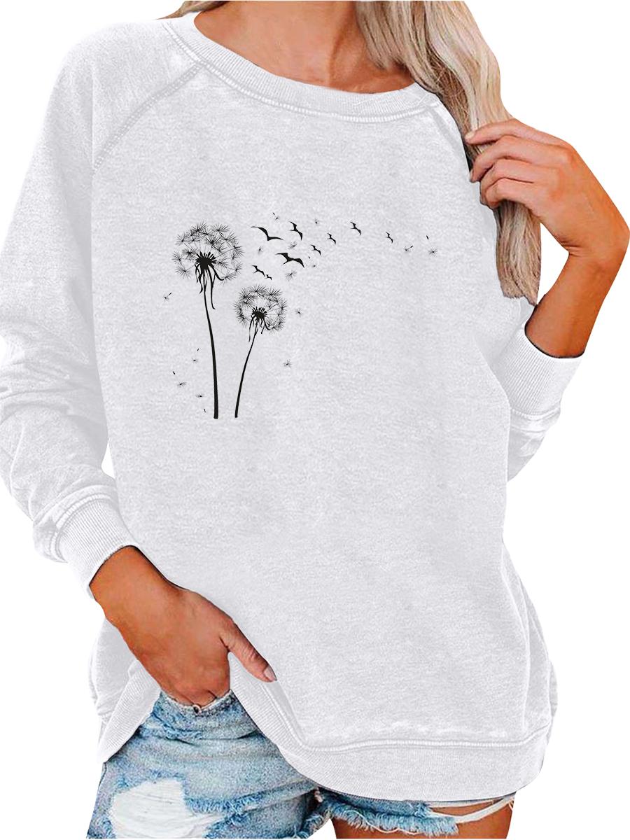 

Women s Loose Pullover Sweatshirt Spring/Fall Fashion Print Top S белый