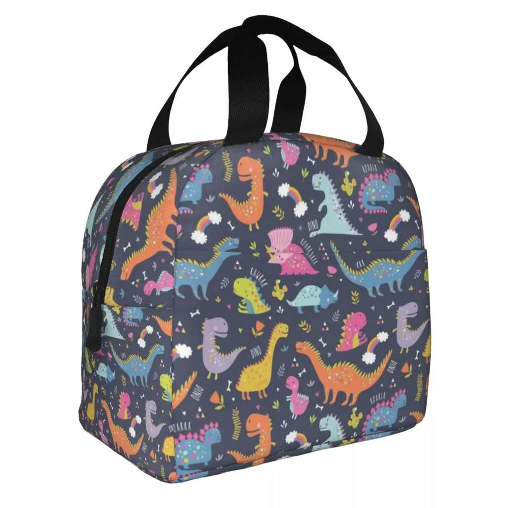 Cartoon Dinosaur Print Thermal Insulated Lunch Bag Women Portable Lunch Tote for Outdoor Camping Travel Multifunction Food Box