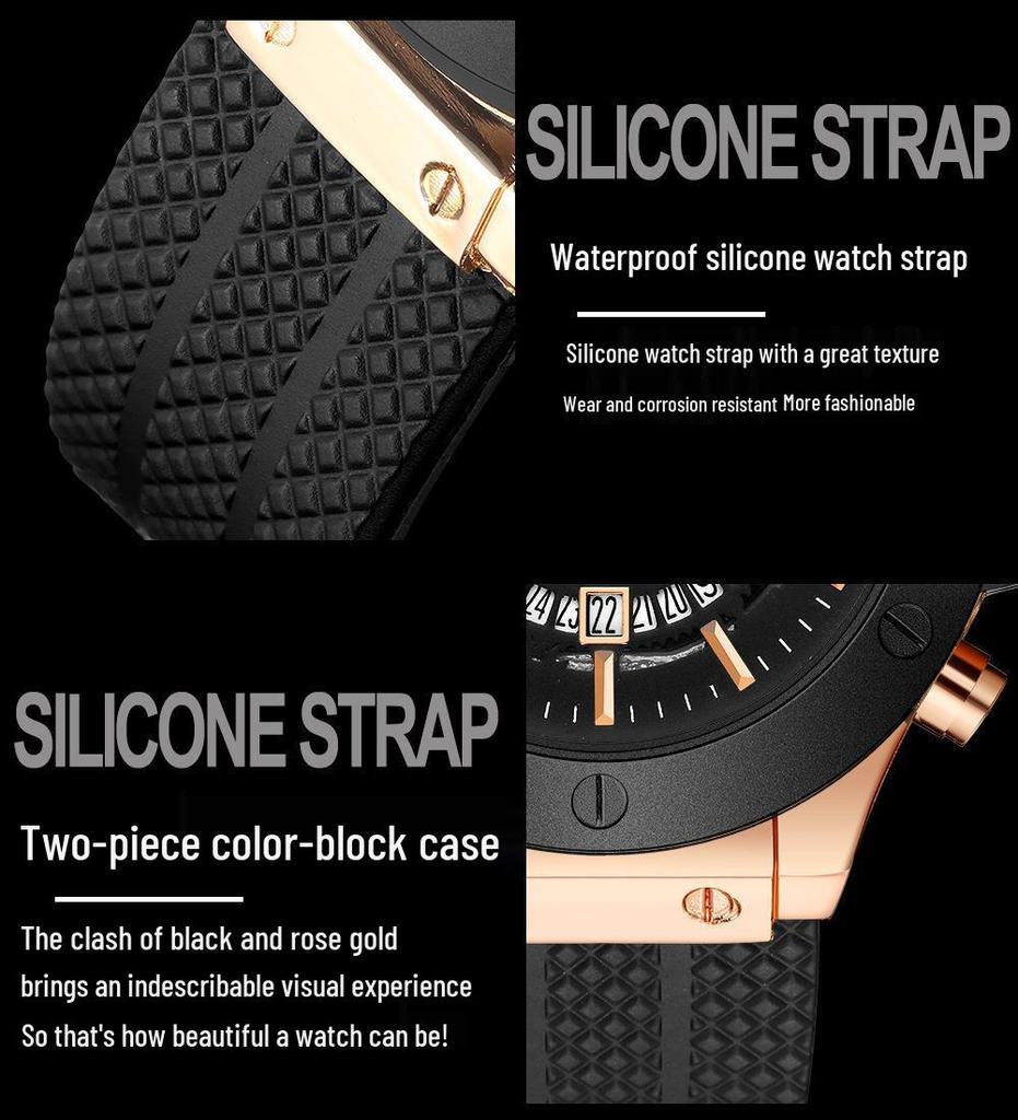 Men's Sports Silicone Band Waterproof Hollow Calendar Watch