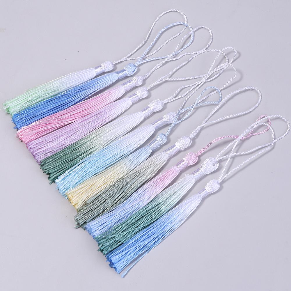 10Pcs 13cm Gradient Color Polyester Silk Tassels Bookmark Tassels Mini Tassels For DIY Crafts Jewelry Making Souvenir Bookmarks