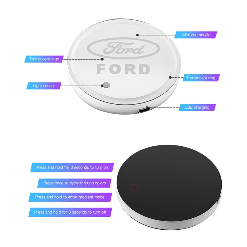 LLKC3 Ford Car Glowing Coasters LED Light Water Cup Mat For Ford Focus Fiesta Mondeo Explorer Kuga Car USB Charging Coasters keychain
