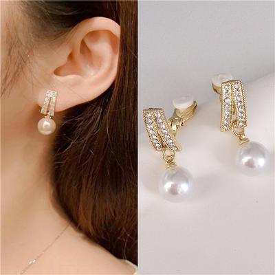 Imitation Pearl Ear Clips Without Ear Holes Simple Elegant Rhinestone Earrings Without Ear Holes