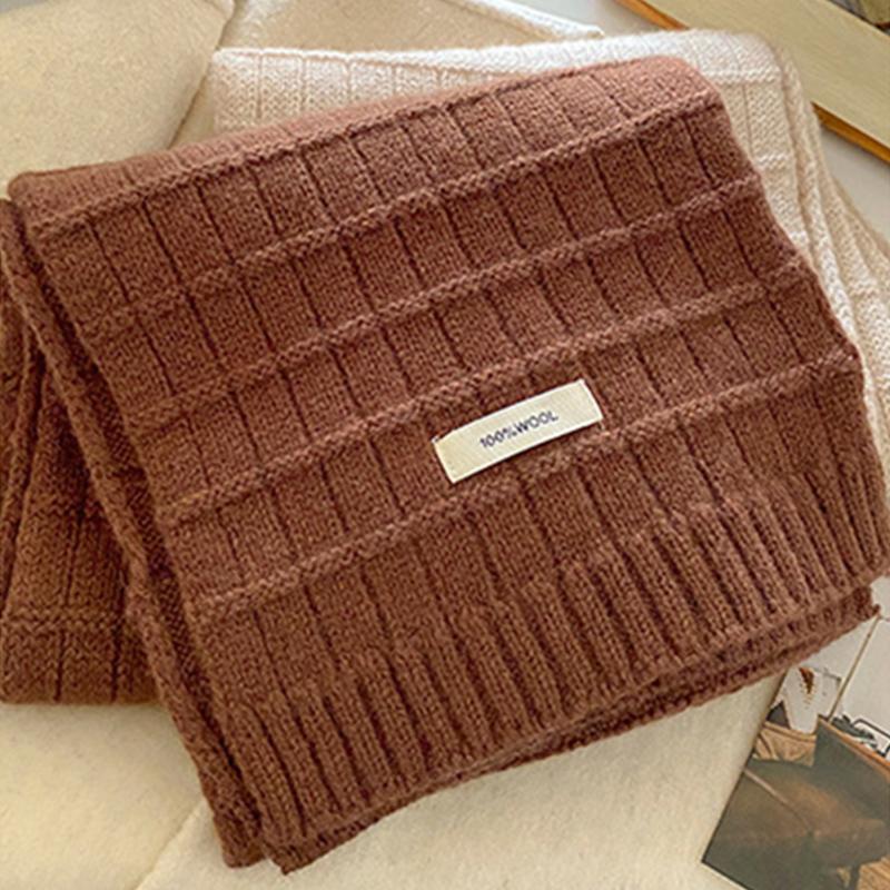 Women Warm Knitted Wool Scarf For Winter Solid Color Thickened Shawl Soft Scarves Cashmere Pashmina Neckerchief Blanket