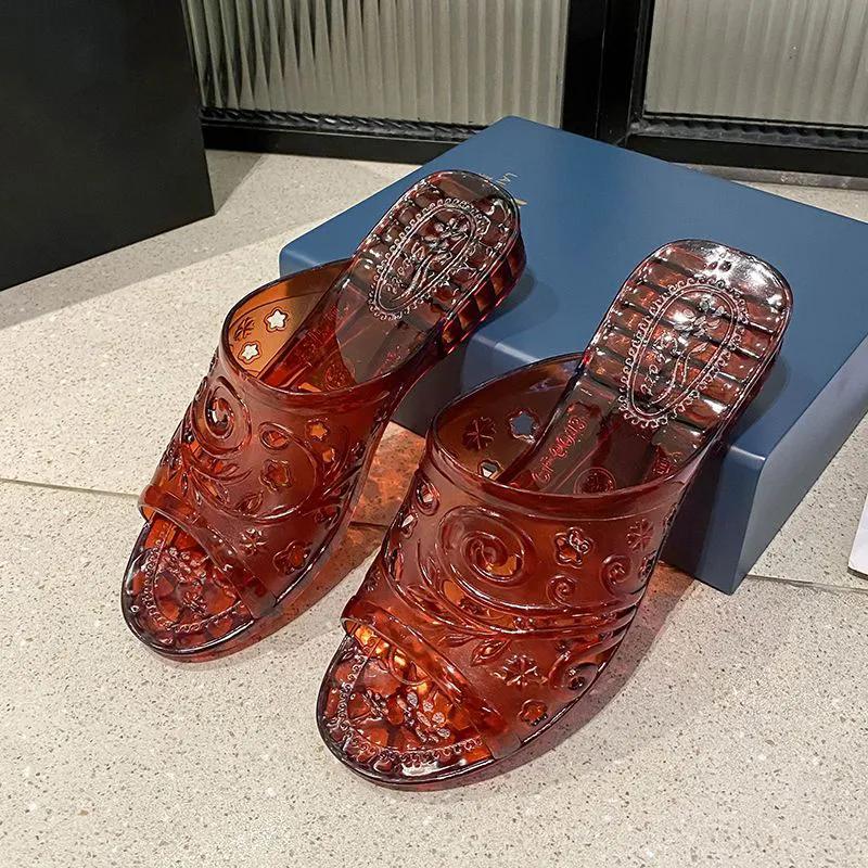 WTEMPO Large Size Solid Color Slippers Women's Spring Summer Casual Home Slope Heel Anti Slip Anti Odor Wear-resistant PVC Shower Thick Heel Slippers