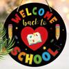 Panneau de bienvenue de retour à l'école plat 2D 1 pièce Couronne de porche en bois Panneau imprimé à suspendre pour salle de classe Enseignant Peinture Décoration de clôture de maison, Arbre Extérieur