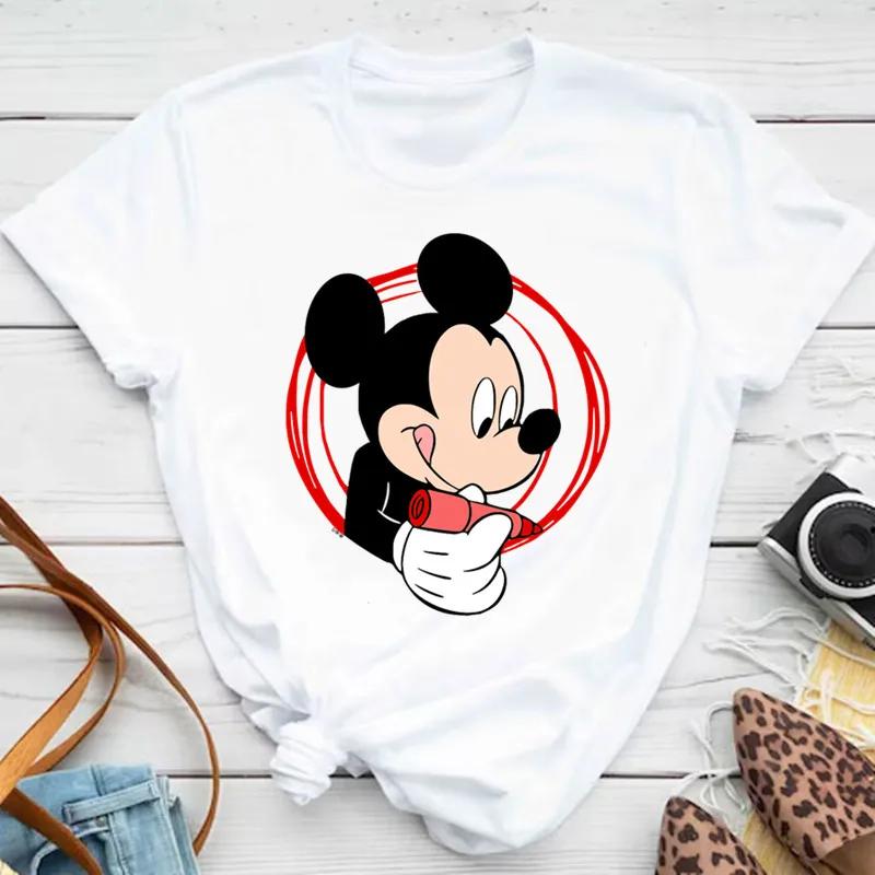 Kawaii Disney Cartoon Mickey Mouse T-shirt Female Harajuku Cute Minnie Mouse T-shirt Funny Donald Duck Pattern T-shirt Female