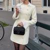 Rochie de damă cu mânecă lungă, stil sacou, linie A, cu bordură din dantelă, detalii colorblock, Toamna 2026, Îmbrăcăminte de birou