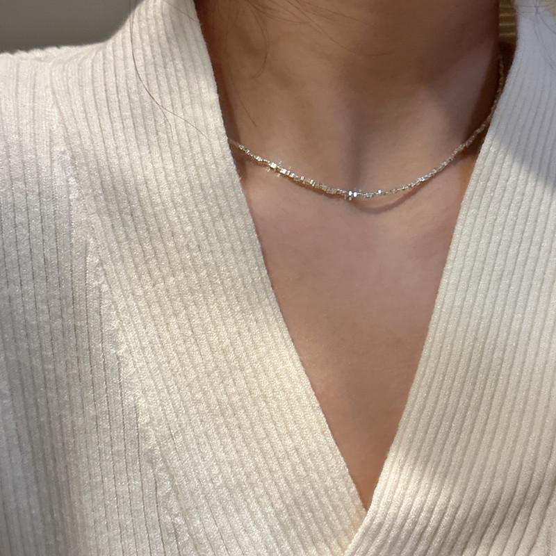 Korean Style S925 Sterling Silver Irregular Stone Clavicle Chain Necklace