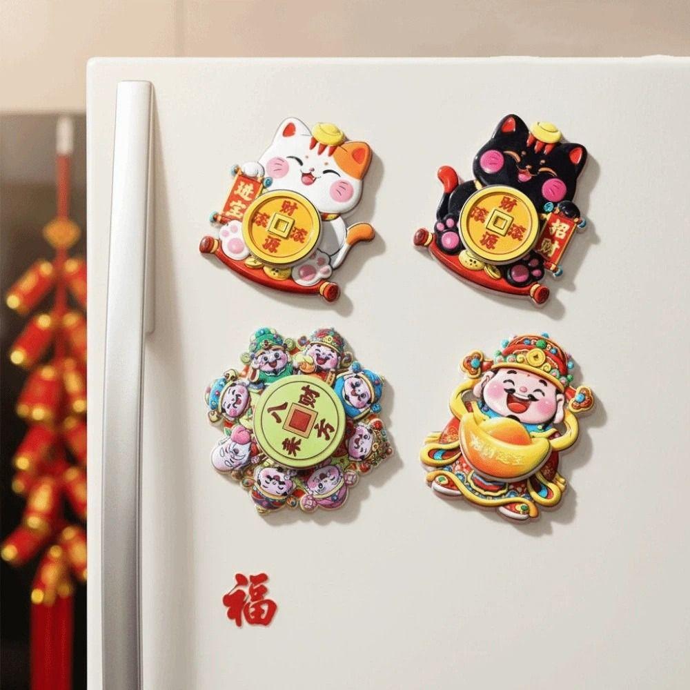 Cartoon 3D Refrigerator Magnets Rotatable Lucky Cat Fridge Magnets  New Year Decoration