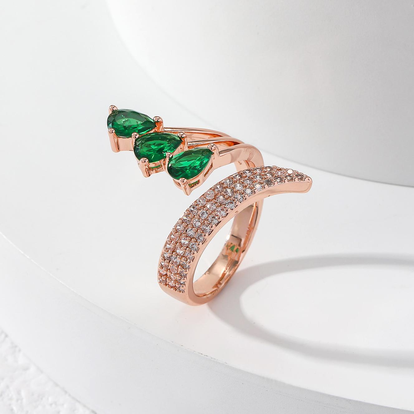 

Милое женское кольцо с зеленым цирконием и каплей воды, регулируемое, винтажное золотого цвета, открытое, свадебное украшение для женщин resizable