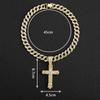 Crystal-Studded Detailed Cross Pendant with Adjustable Cuban Chain - Hip Hop Unisex Alloy Statement Necklace for Men and Women