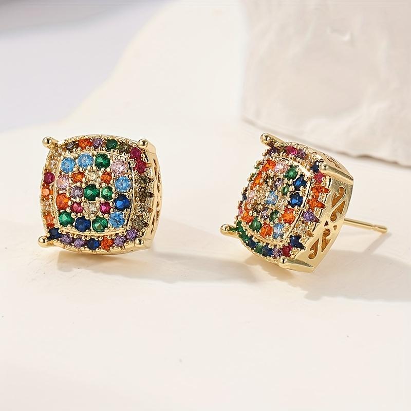 1 Pair of Fashionable Classic Color Inlaid Zircon Earrings, Suitable for Women's Daily Wear, Holiday Party Zircon Gifts