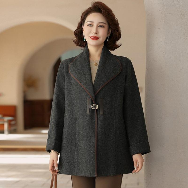 Women's clothing Noble wife tops Spring and Autumn new woolen coats Medium and long woolen coats