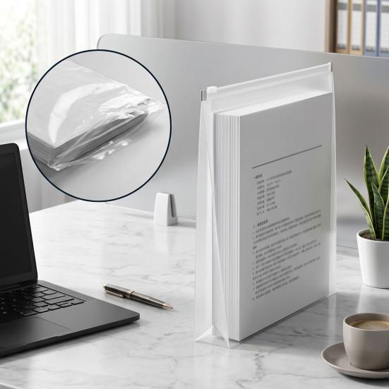 Durable Zippered Storage Pouch 3D Zipper Document Pouch, Transparent PP Matte Envelope File Folder, Heavy Duty Portable Organizer for Office