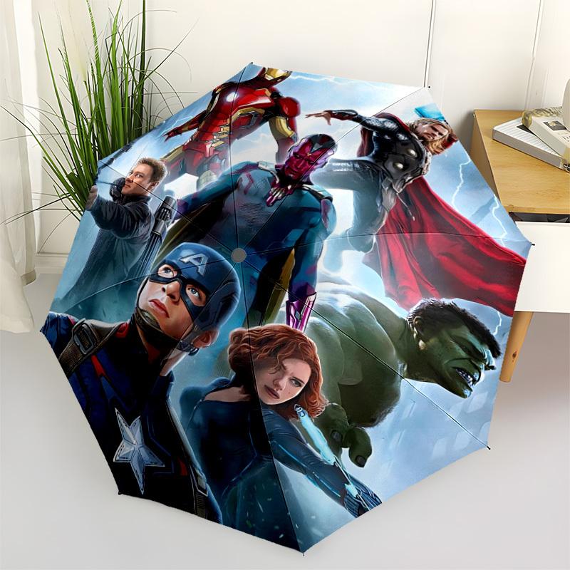 1pz Ombrello Pieghevole Automatico Supereroi Avengers, Plastica e Ferro Resistenti, Leggero per Uso Esterno Quotidiano 011