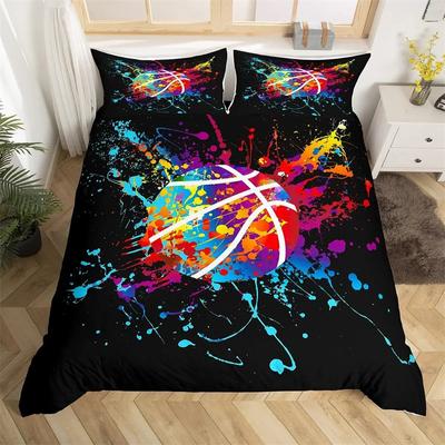Basketball-Bettbezug, Schwarz-Gold, Bettwäscheset, Schwarz-Gold, Basketballplatz-Design, Bettbezug, Sportspiele
