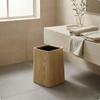Wood Trash Bin Open Top Rounded Corner Wastebasket Black Inner Liner for Bedroom,