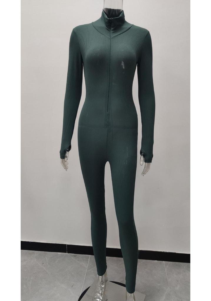 Damen Hochgeschlossener Bestickter Fitness-Jumpsuit - Stretch, Schlankmachend, Reißverschluss Design 2026