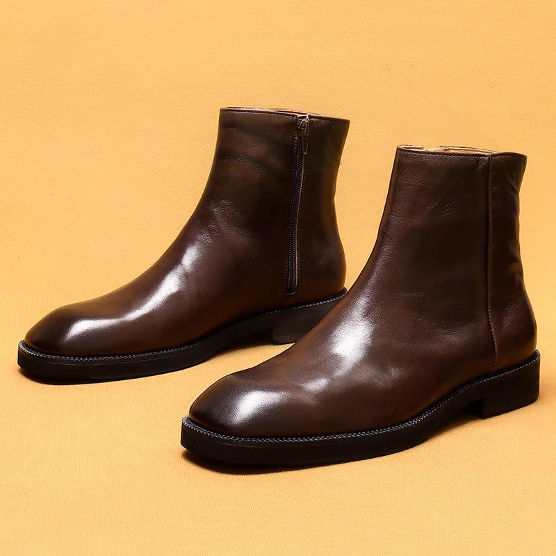 

Ботинки Martin из натуральной кожи, британские ретро-рыцарские сапоги, квадратная молния, коровья кожа 46 темно-коричневого