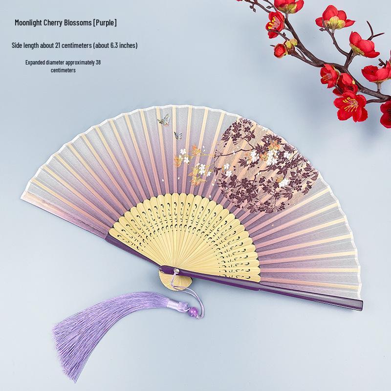 Portable Ancient Chinese Bamboo Folding Fan for Hanfu & Qipao - Gardenia Design