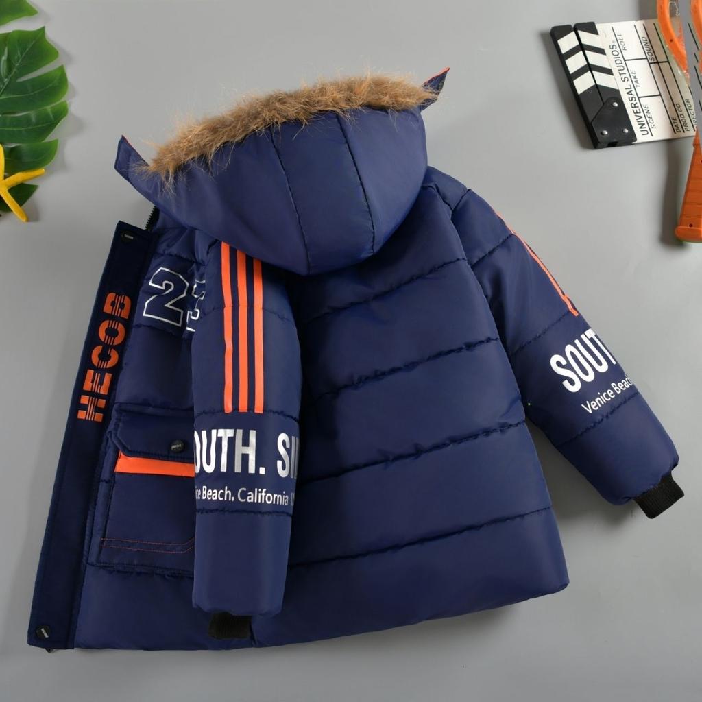 Boys Jacket Winter Thicken Warm Long Hooded Down Windbreaker Coat Kid Children's
