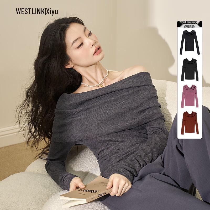 

Женский облегающий трикотажный топ с вырезом бардо и длинными рукавами Xiyu S