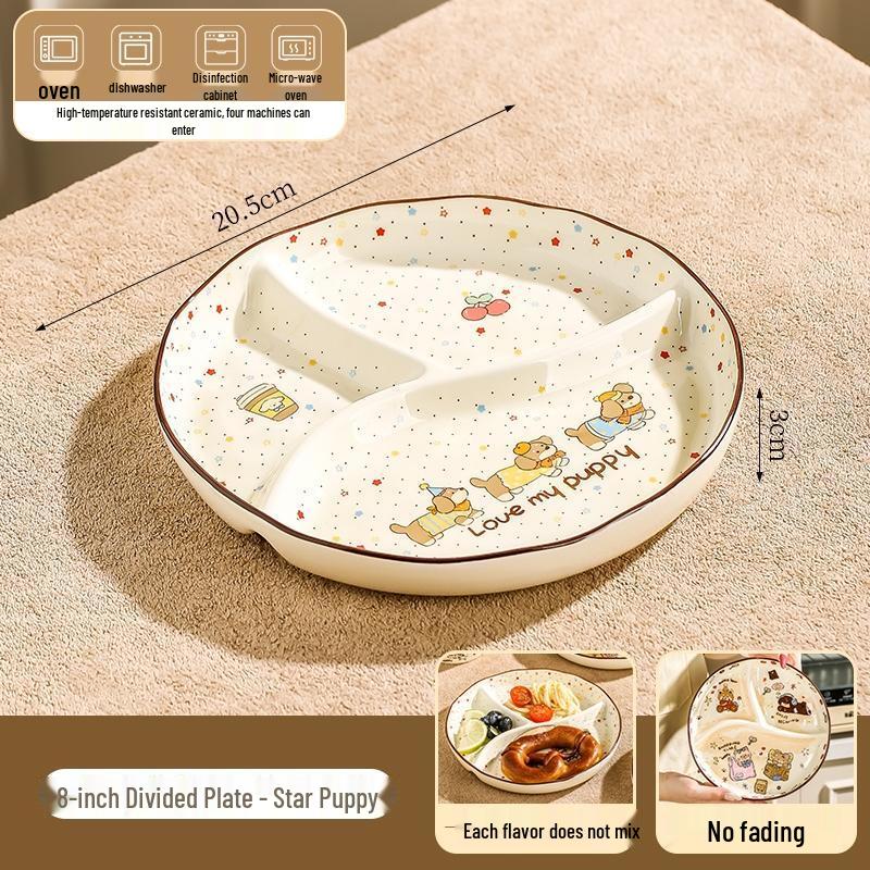 Cartoon Dachshund Puppy Ceramic Divided Breakfast Plate