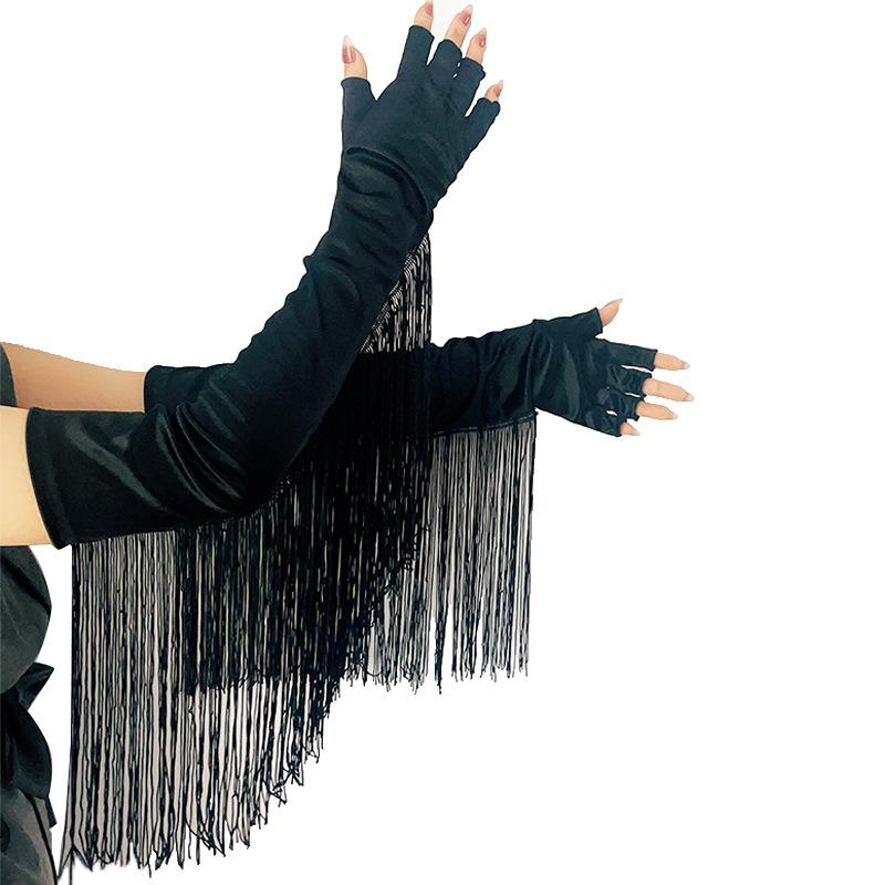 

Перчатки с кисточками для выпускного вечера, Хэллоуина, панк-перчатки с половиной пальца, сенсорные, костюмные, для выступлений чёрный