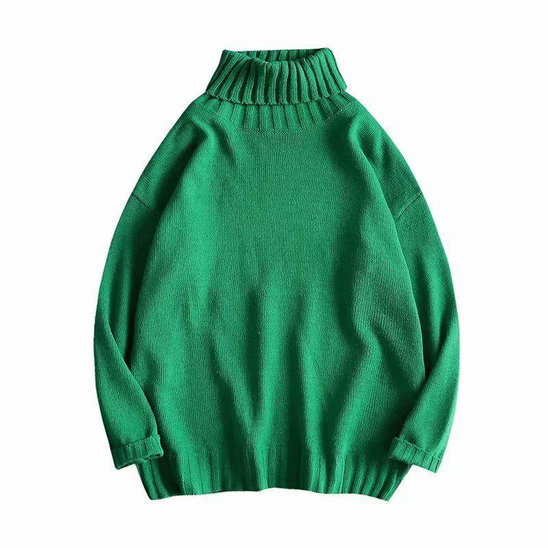 Men's Solid Color Slim Mid-Neck Sweater - Knitted Turtleneck for Autumn/Winter