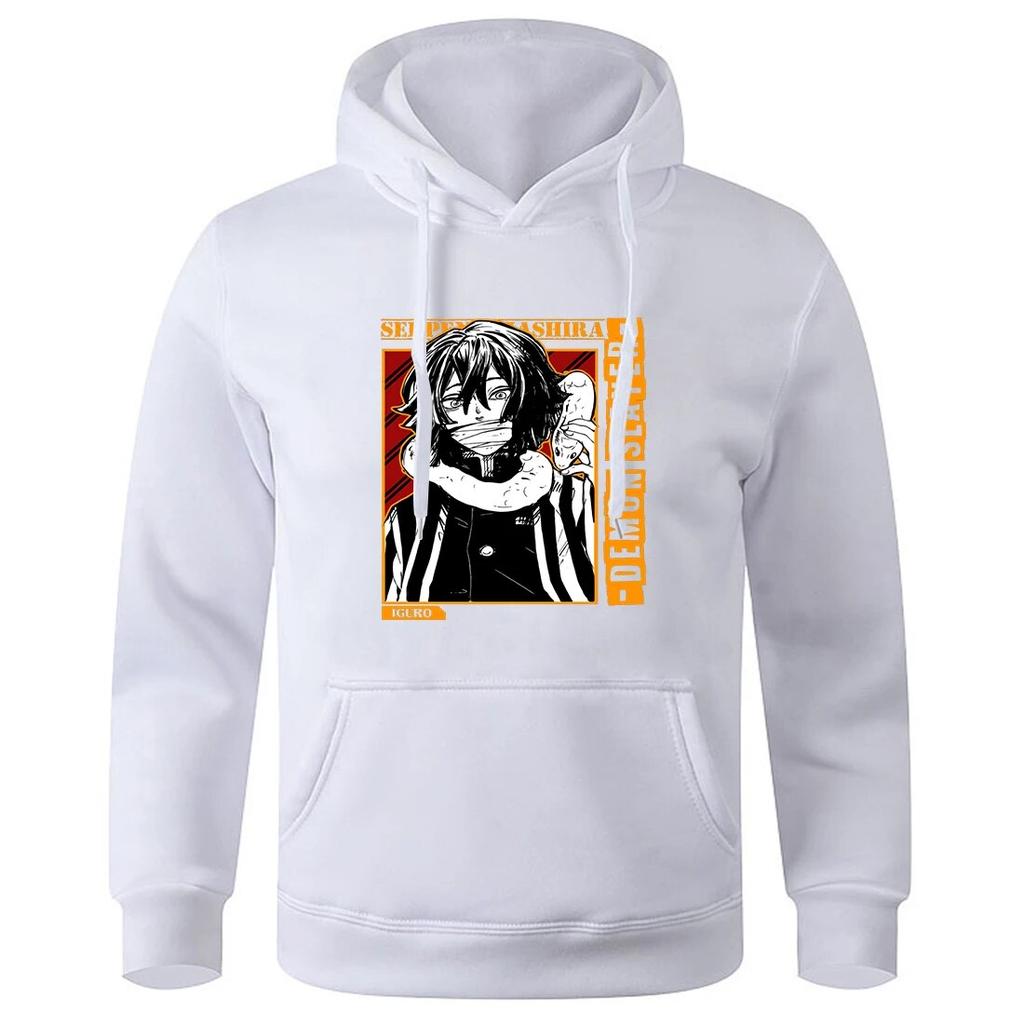 Anime Demon Slayer Obanai Iguro Unisex Hooded Autumn Shoulder Drop Sweatshirt Casual Soft Sportswears Street Hat Rope Unisexs Pullover
