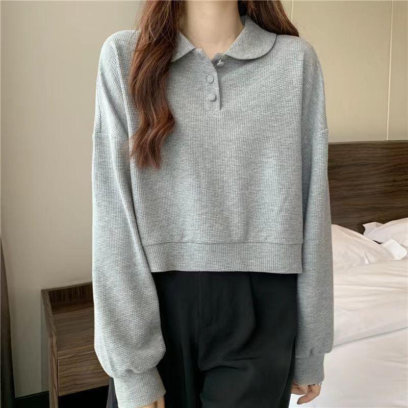 Herbst Koreanische Top Polo Kragen Lose Schlank Langarm Sweatshirt Frühling Sweatshirt