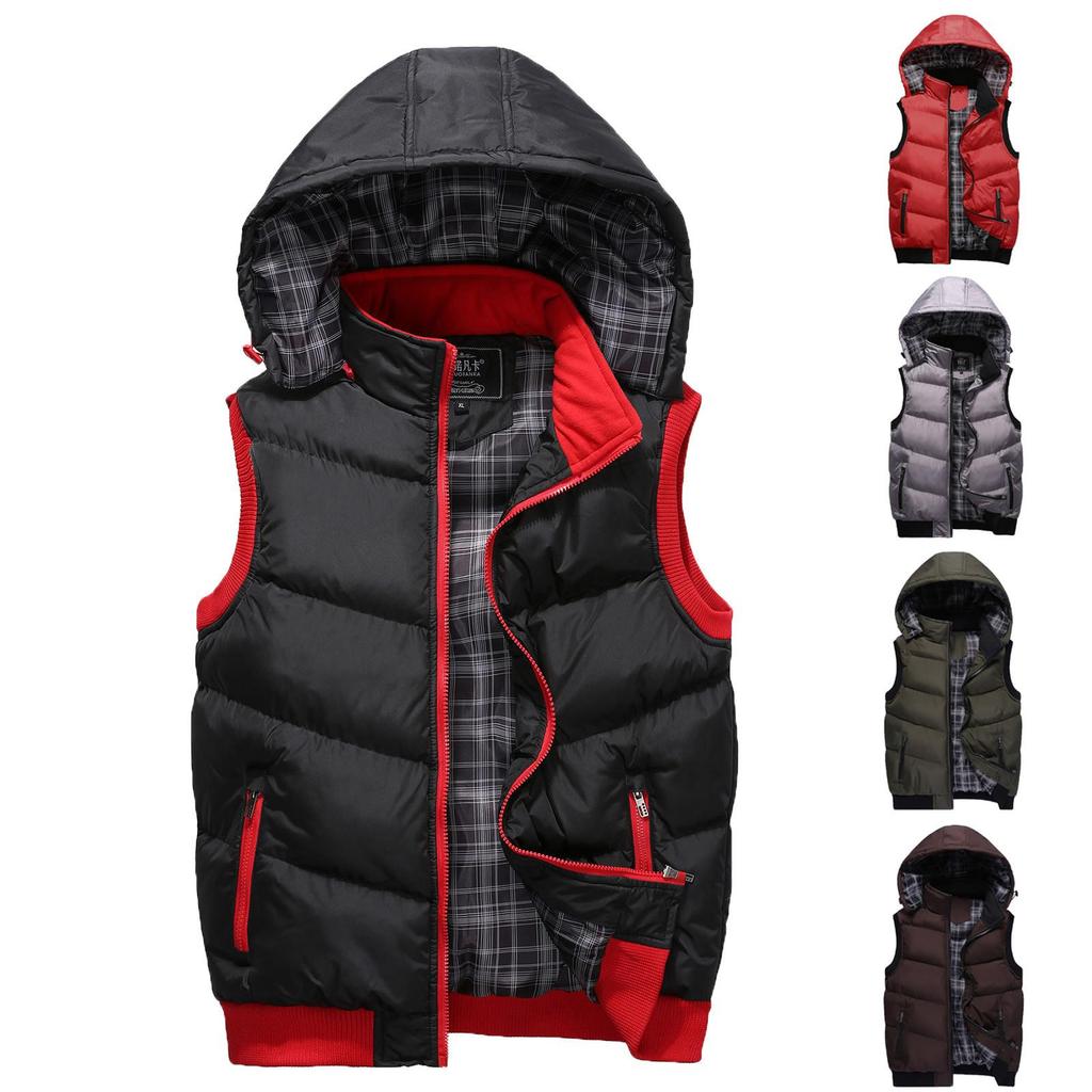Men Casual Winter Warm Zipper Sleeveless Vest Jacket Coat Outwear Tops Hooded Vest