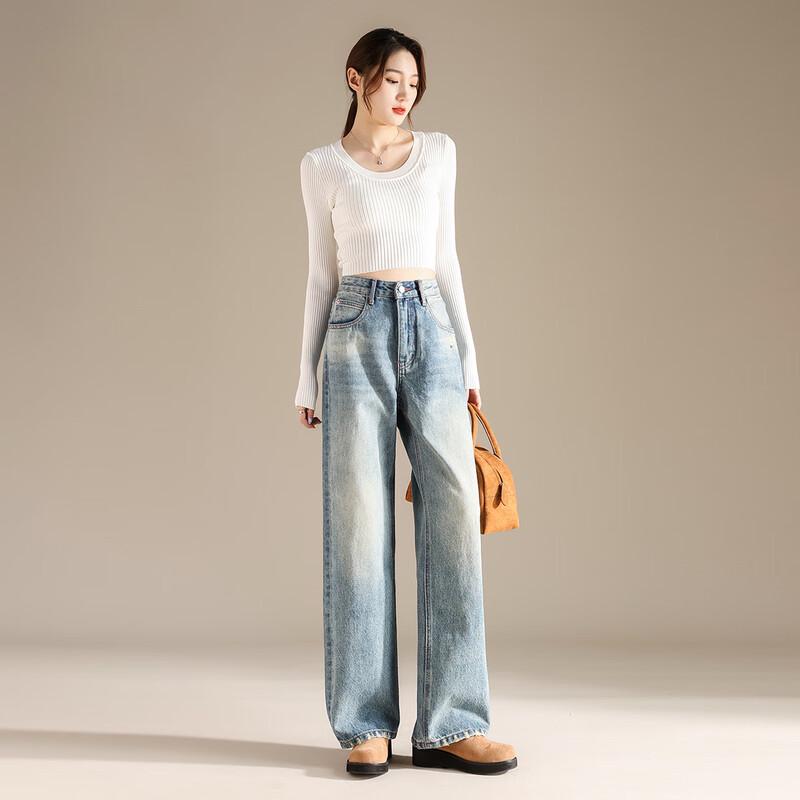 RAIN.CUN Women's High Waist Light Wash Straight Leg Jeans